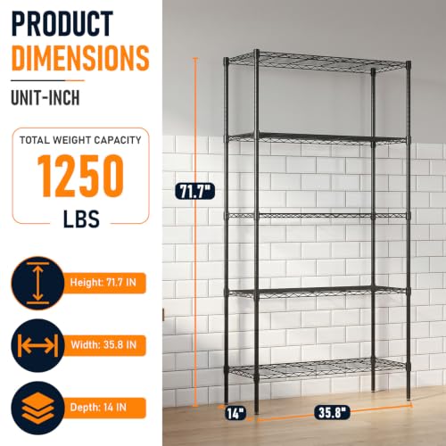5 Tier Wire Shelf (Black / 36×14×72)