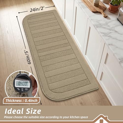 24x60 in Kitchen Rugs Non Slip Washable Kitchen Runner Rug (2' x 5' (Semicircular) / Beige)