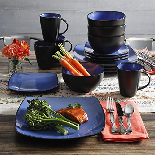 Soho Lounge Square Reactive Glaze Stoneware Dinnerware Set (Service for 4 (16pcs) / Sapphire (Soho Lounge))