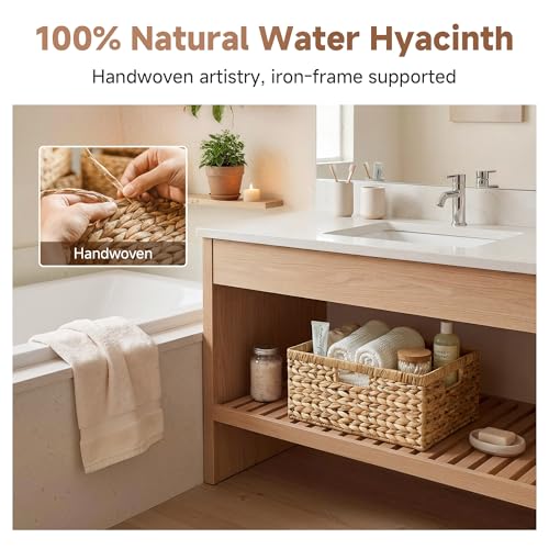 Wicker Baskets for Storage (Natural (Water Hyacinth) / 16½"L x 13"W x 7½"H)