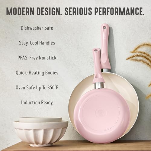 2 Piece 8" & 10" (8" and 10" Frying Pan Skillet Set / Blush Pink)