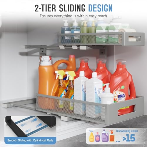 1 Pack 17IN Depth Under Sink Storage Organizer (Gun Gray / 1 Pack-17"Dx11.4"-16.14"H)
