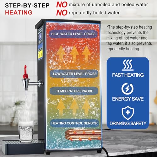 Hot Water Dispenser Commercial Water Boiler Countertop Hot Water Machine Stainless Steel Step (Black 30Liter/H)