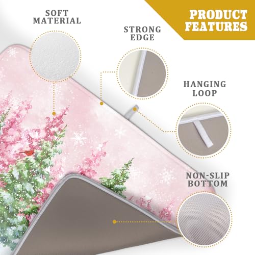 Winter Dish Drying Mat for Kitchen Counter Holiday Home Decoration Large (Winter Forest Colorful / 24" x 18")