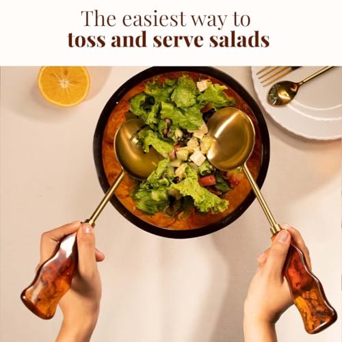 Resin Metal Salad Servers (12 x 3 inches / Brownish Hue)
