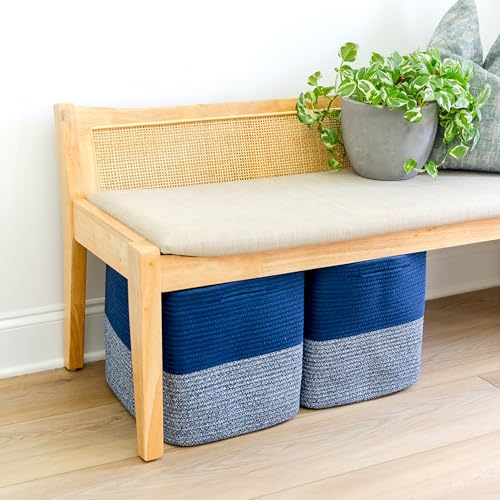13 Inch Cube Storage Bins Cotton Rope Woven Baskets for Organizing 3 (Dark Blue & Mixed Dark Blue / 13 x 13 x 13 (Standard))