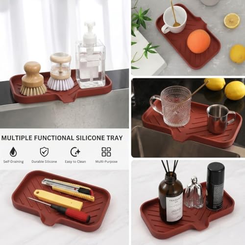 Silicone Soap Dish with Drain Spout (Red / M(9.6"×5.3"))