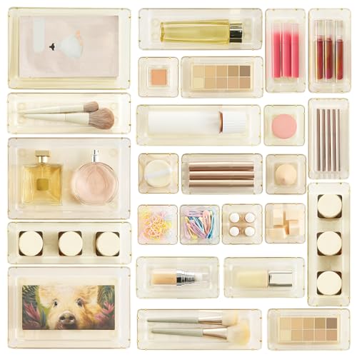 25 Pack Plastic Drawer Organizers with Non (Clear Champagne)