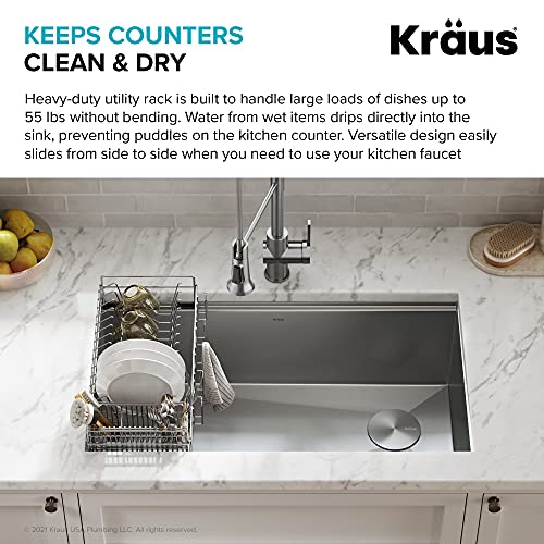 Workstation Kitchen Sink Dish Drying Rack Drainer and Utensil Holder (Dish Rack / Silver - 17 X 9 Inch)