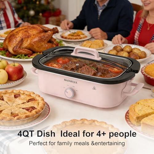 4 Quart Slow Cooker with Casserole Manual Warm Setting (4 Quarts / Manual Pink)