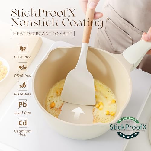 Ceramic Nonstick Saucepan with Lid (3 Quarts / Coconut White)