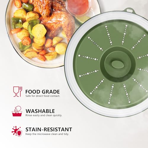Microwave Splatter Cover Vented for Food with Hook Hole (2 packs-Green / M(11"x3.26")-Pack of 2)