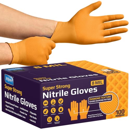 Cleanroom Orange Nitrile Gloves HEAVY DUTY 8 Mil Nitrile Chemical Resistant Medical Cooking Cleaning Disposable Gloves Case (Large)