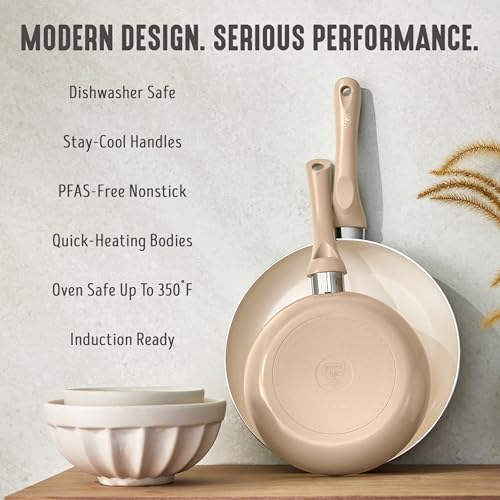 2 Piece 8" & 10" (8" and 10" Frying Pan Skillet Set / Beige Taupe)