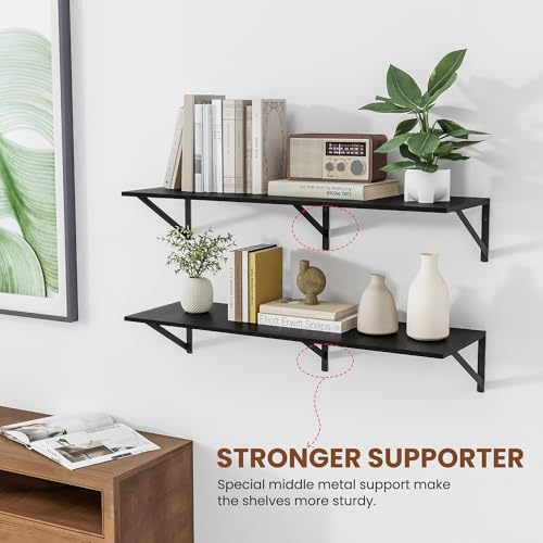 36W x 12D Deep Floating Shelves Set of 2 Black (Black With Black Metal Bracket / 36wx12dx5.8h)