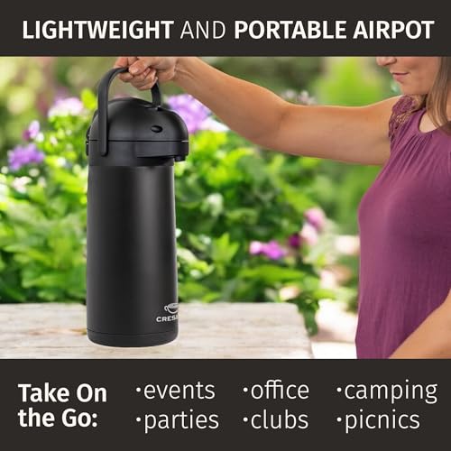 Airpot Coffee Carafe Dispenser with Pump Black 12 Hours Hot Water Retention (Black 3L / 102 Ounces)