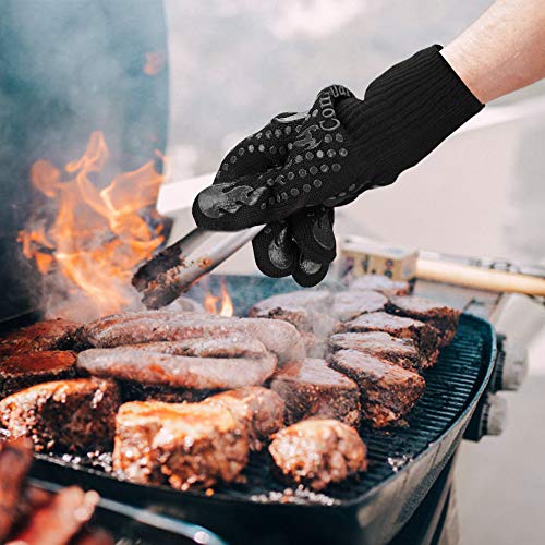 BBQ Gloves 1472F Heat Resistant Silicone Non (short / Black)