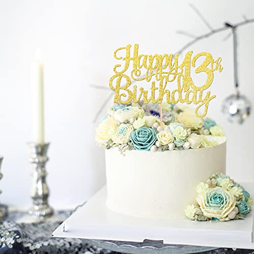 1 PCS Happy 13th Birthday Cake Topper Gold Glitter Cheers to 13 Years Birthday Cake Pick Official Teenager 13 Fabulous Cake Decoration for Happy 13th Birthday Theme Party Decorations Supplies (Gold / 13th)