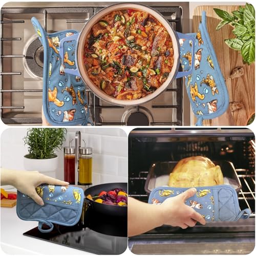 Pot Holders Set of 2 (Cat, Blue Potholders)