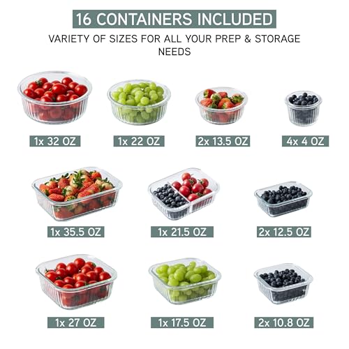 Premium 32 Pc. Borosilicate Glass Food Container Set with Dividers (Fluted Ombre Green)
