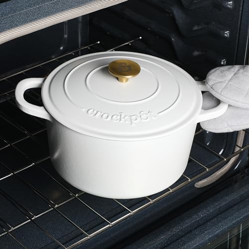 Artisan 7 Quart Round Dutch Oven (Matte Linen White w/ Gold Knob / 7-Quart)