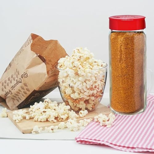 Glass Spice Jars with Shaker Lids (Tall Spice 16oz Red 7 Holes Set of 3)