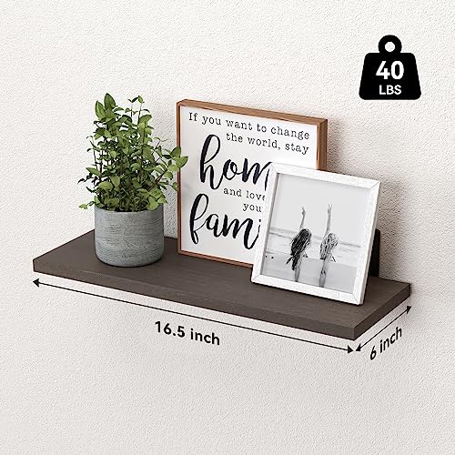 Floating Shelves Set of 6 for Wall Decor & Storage (16.5 Inch / Dark Brown)