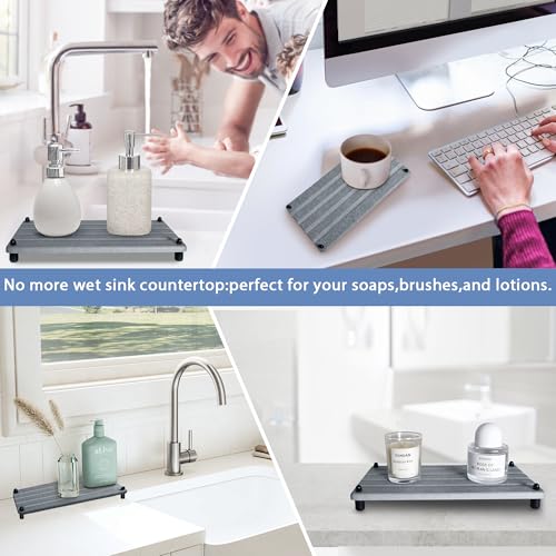 2 PCS Water Absorbing Stone Trays for Bathroom Sink Fast Drying Coasters (11" X 4.7" Gray)