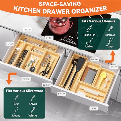 Bamboo Kitchen Drawer Organizer (10 x 6 x 2 Inch / Yellow)