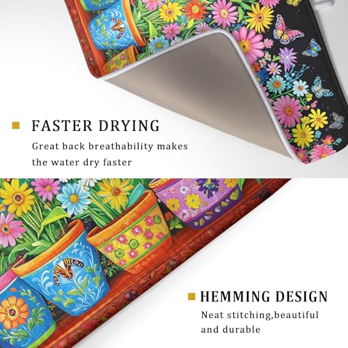 Vintage Flowers Dish Drying Mats Spring Floral Drying Matt Kitchen Counter 18x24 (Vintage Flowers Colorful / 24" x 18")