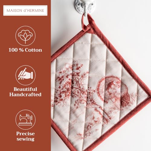 Pot Holders 100% Cotton Potholders (098 - Holy Jouy - Brown / 8" x 8" (Pot Holder Pack of 2))