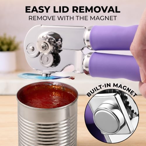 Stainless Steel Swing Open Manual Can Opener Comfortable Grip (Lavender / Swing Open)