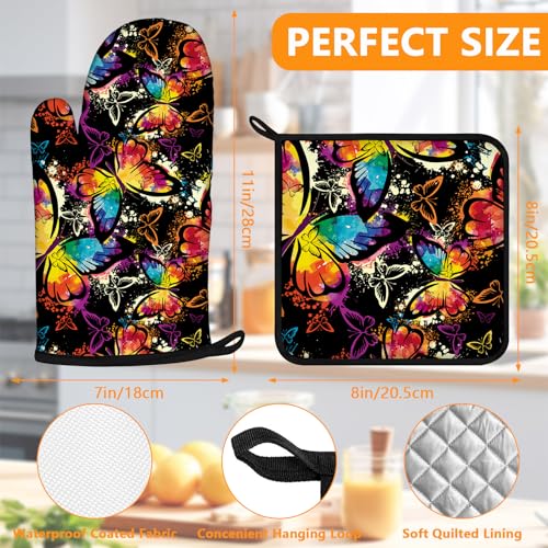Colorful Butterfly Oven Mitts and Pot Holders Sets 4Pcs (Colorful Butterfly)
