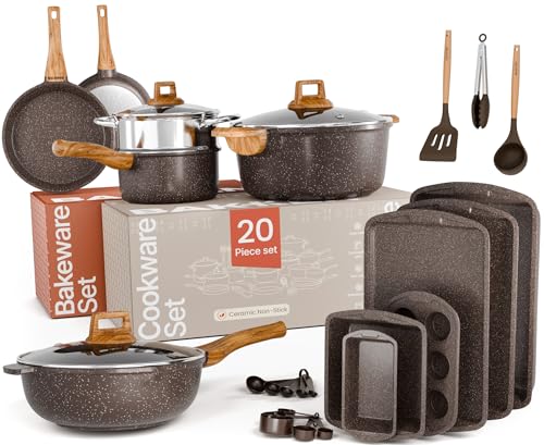 Bakken Master 20 Piece Cookware Set (Brown Marble / 20 Piece Set)