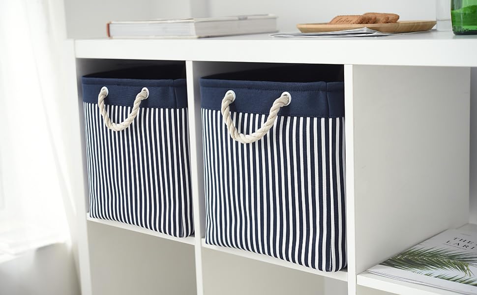 Organization and Storage Basket for Shelves (Navy Patchwork / Large Cube-2 Pack)