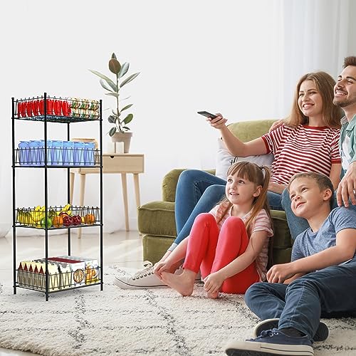 Water Bottle Organizer 4 Tier FreeStanding Water Bottle Holder Storage Rack Floor Metal Drink Soda Can Organizer for Pantry Kitchen Food Storage