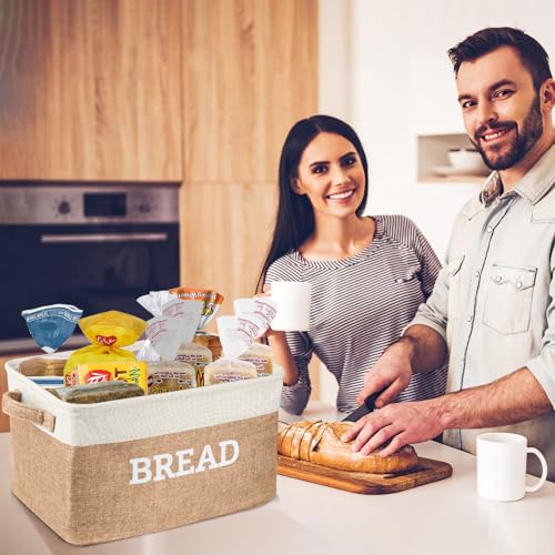 Bread Storage Basket for Kitchen (White & Beige)