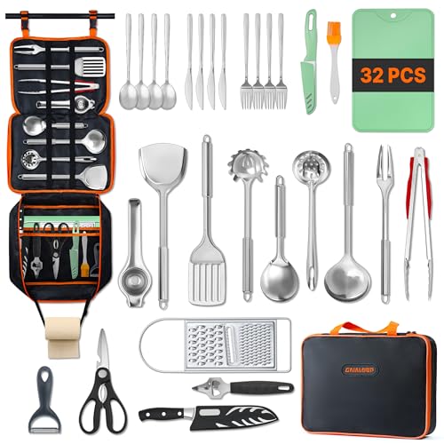Camping Cooking Utensils Set 32 PCS Camp Kitchen Cookware Kit with Organizer Bag (32pcs)