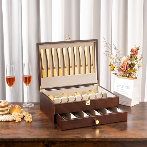 Silverware Storage Box (2 Layer Walnut)