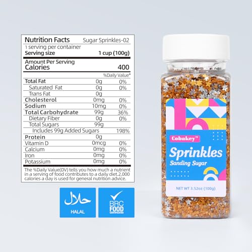 Gold Sanding Sugar Edible Silver Glitter Stars Mix (3.5 Ounce)