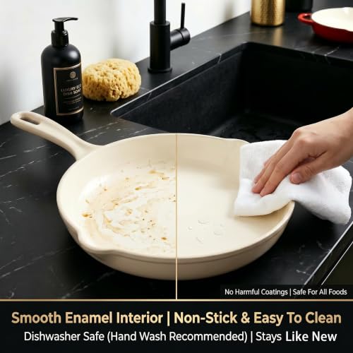 5 Piece White Enameled Cast Iron Cookware Set (White H)