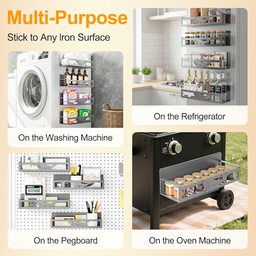 Magnetic Spice Rack for Refrigerator (Gray-4 Pack)
