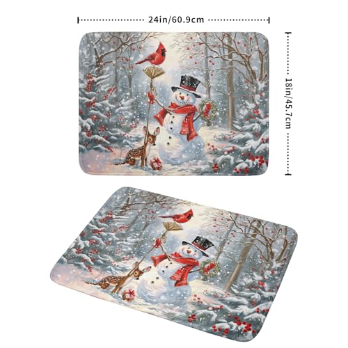 Winter Snowman Dish Drying Mat for Kitchen Counter Red Bird Berry Dishes Drainer Mats Holiday Microfiber Absorbent Dish Rack Pad 18x24 Inch (Winter Snowman Deer / 18" x 24")