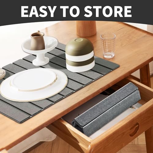 Large Stone Dish Drying Mat for Kitchen Counter (Dark Gray / 24" x 16")