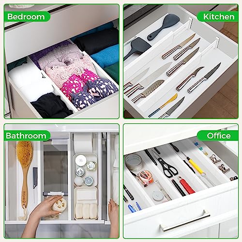 4 Pack Bamboo Drawer Dividers Organizer with Inserts 2.6'' High (White / 12.5-21.7 INCH)