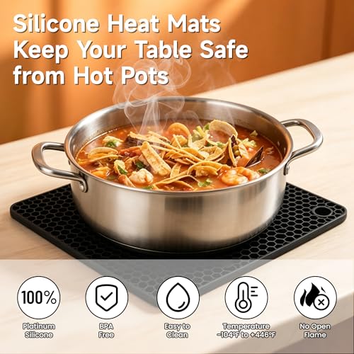 Silicone Trivets for Hot Dishes (Black: Square & Round)