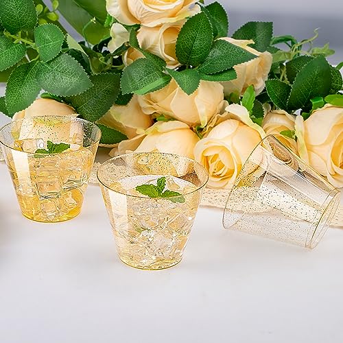 200 Pcs Gold Plastic Cups (Gold Glitter)