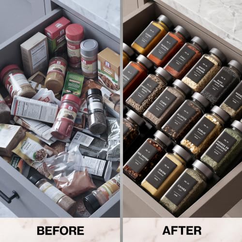 Glass Spice Jars with Label (Space Gray Stainless Steel Lid)