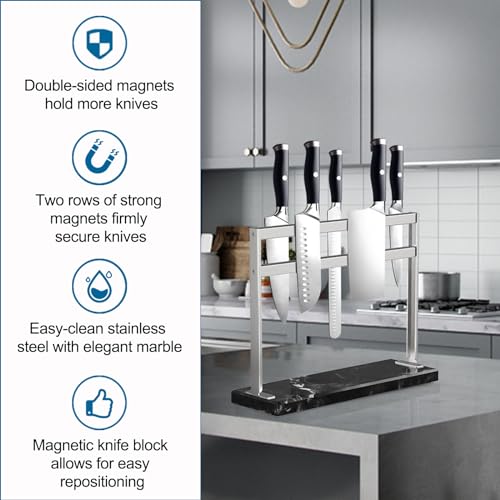 Magnetic Knife Block with Marble Base (Black / No Shield)