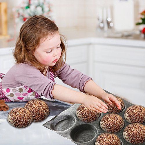 Silicone Hamburger Bread Forms Perforated Silicone Bakery Molds Tartlets Pita Moulds Sheets Food Grade for Industrial Large Size (14 Caves 5" Round Shape For Hamburger)